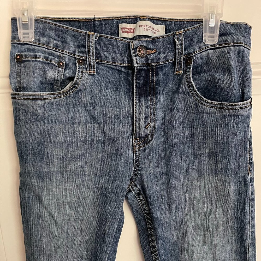 LEVIS 511 Jeans Boys 16 Reg 28x28 Performance Slim Fit Blue School Pants Casual